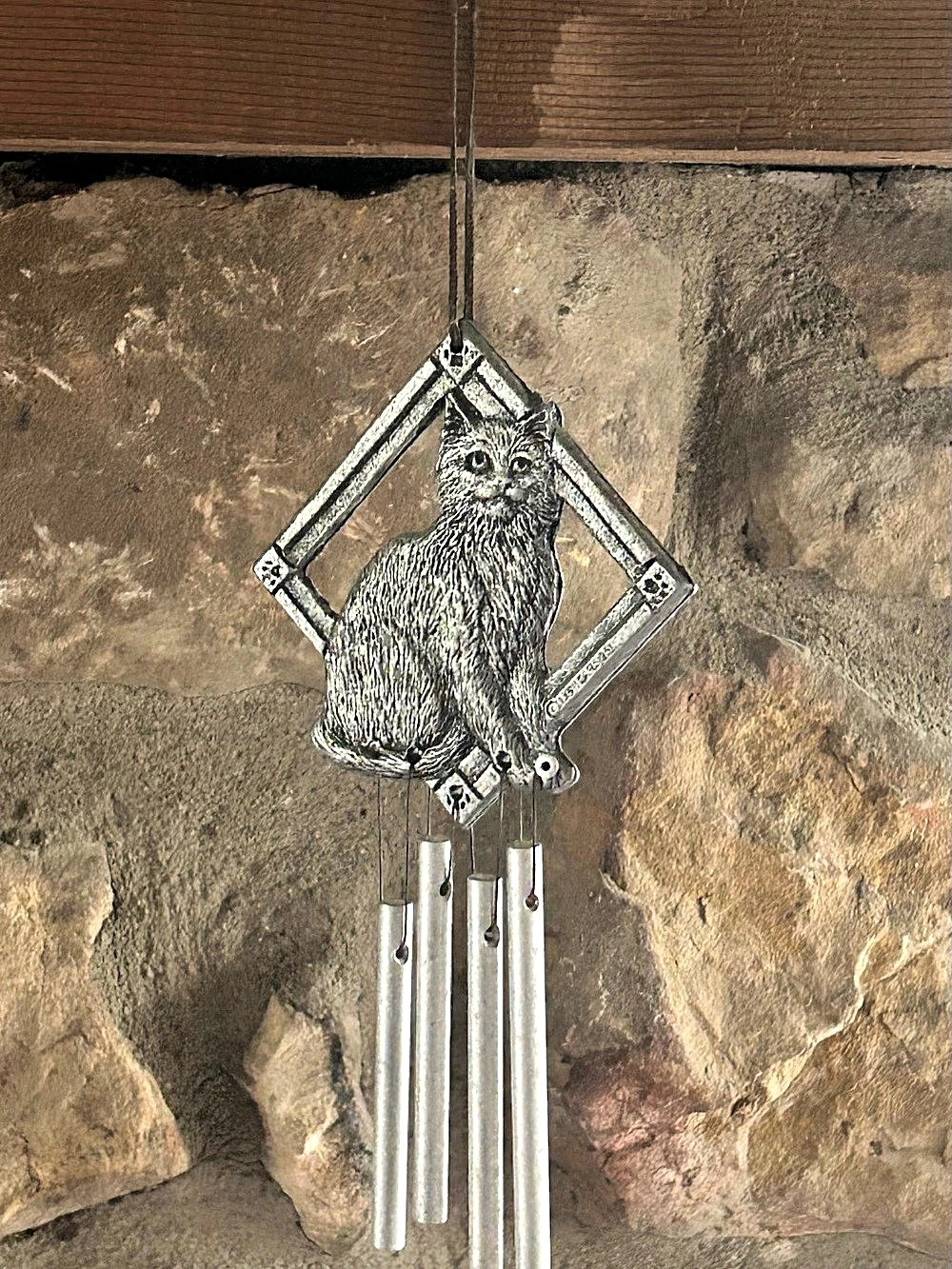 Vintage Carson 1994 Pewter-Style Cat Wind Chime